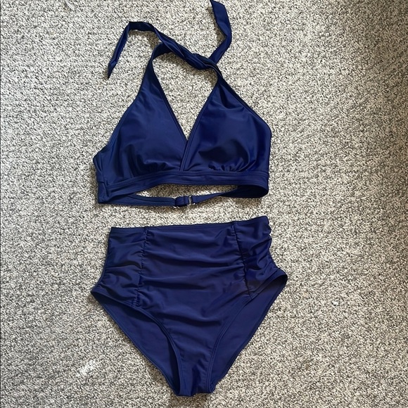 Navy Blue Halter Bikini Set - Picture 1 of 2